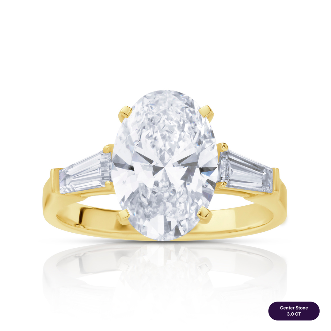 Three-Stones Lab Diamond Ring Oval with Tapered
