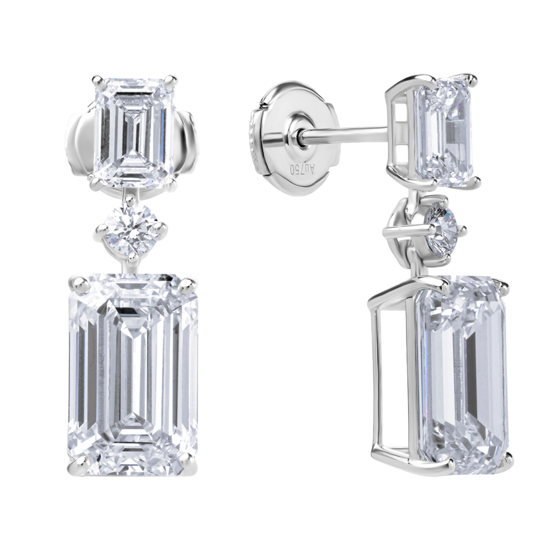 Drop Lab Diamond Earrings Emerald with Round