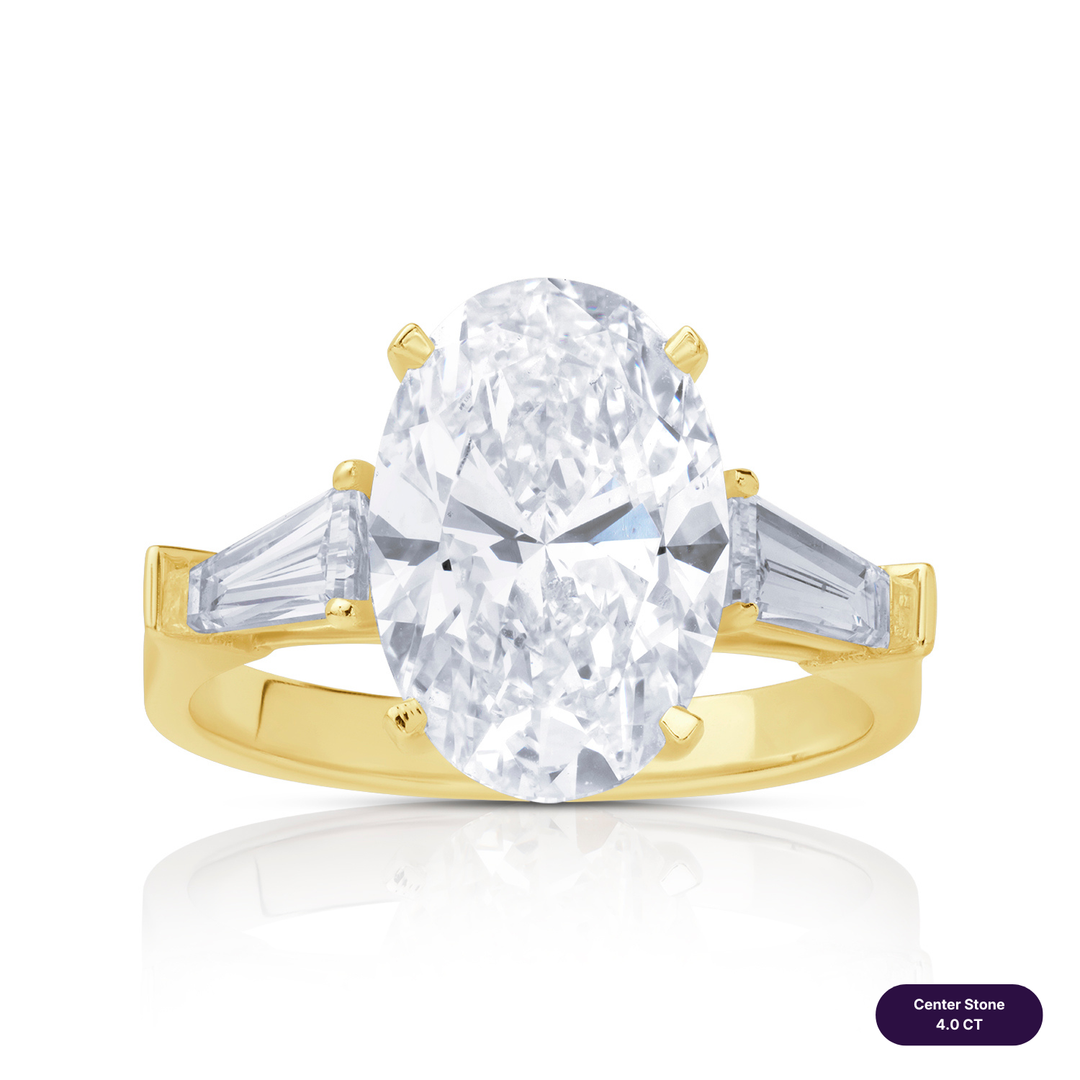 Three-Stones Lab Diamond Ring Oval with Tapered