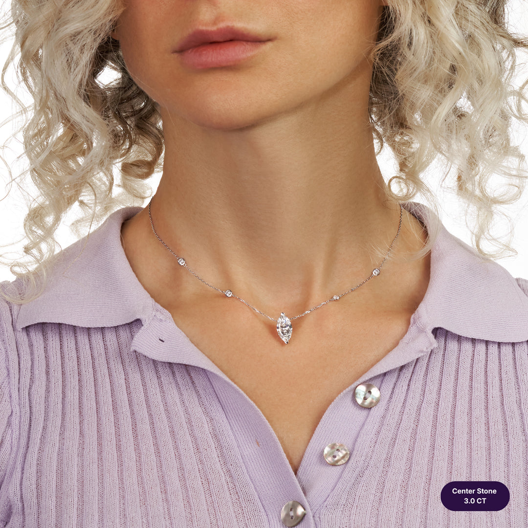 Solitaire Lab Diamond Necklace Marquise with Round