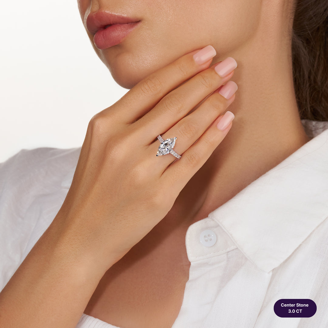 Solitaire Pave Lab Diamond Ring Marquise