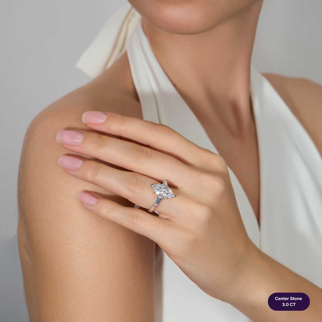 Three-Stones Lab Diamond Ring Marquise with Tapered