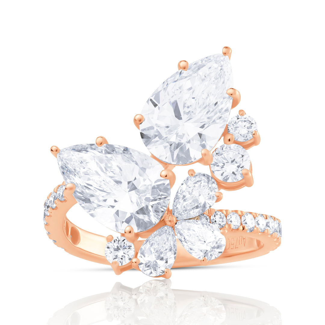 Special Lab Diamond Ring Pear and Round with Pave