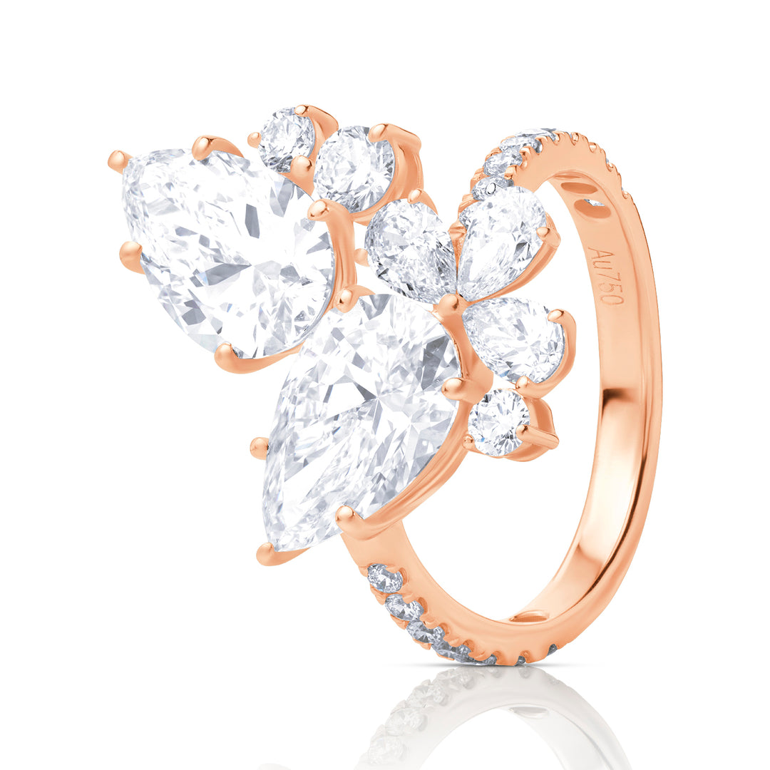 Special Lab Diamond Ring Pear and Round with Pave
