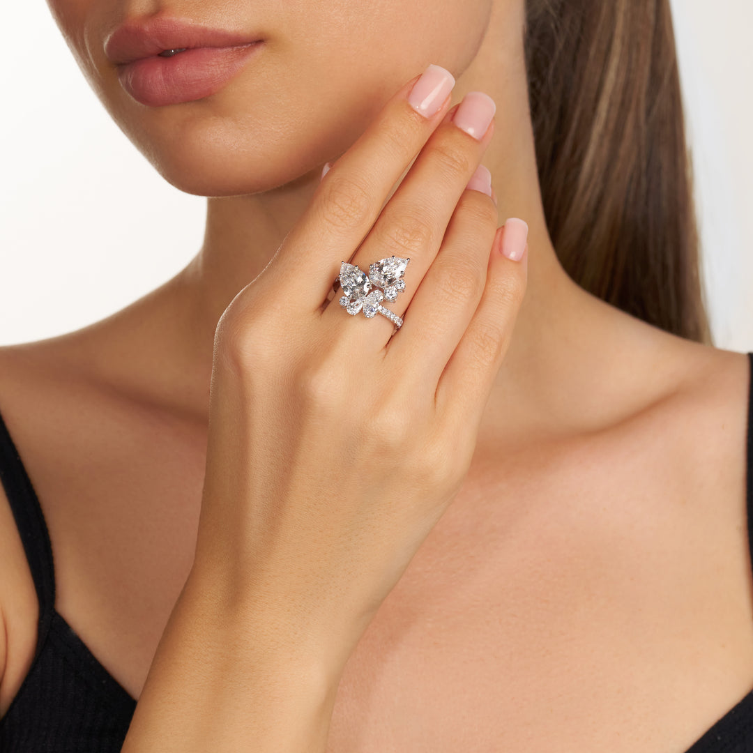 Special Lab Diamond Ring Pear and Round with Pave