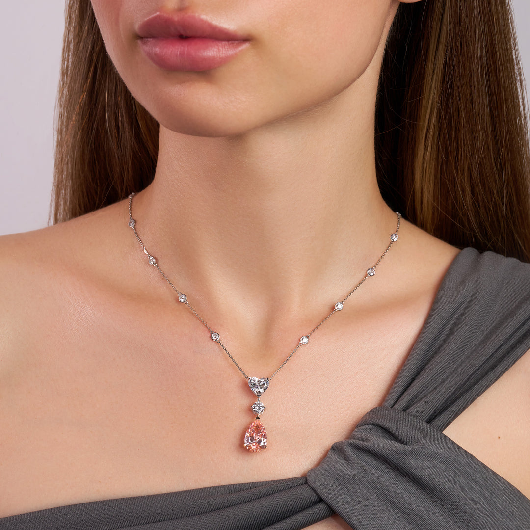 Triple-Stone Lab Diamond Necklace Heart & Fancy Pear with Round