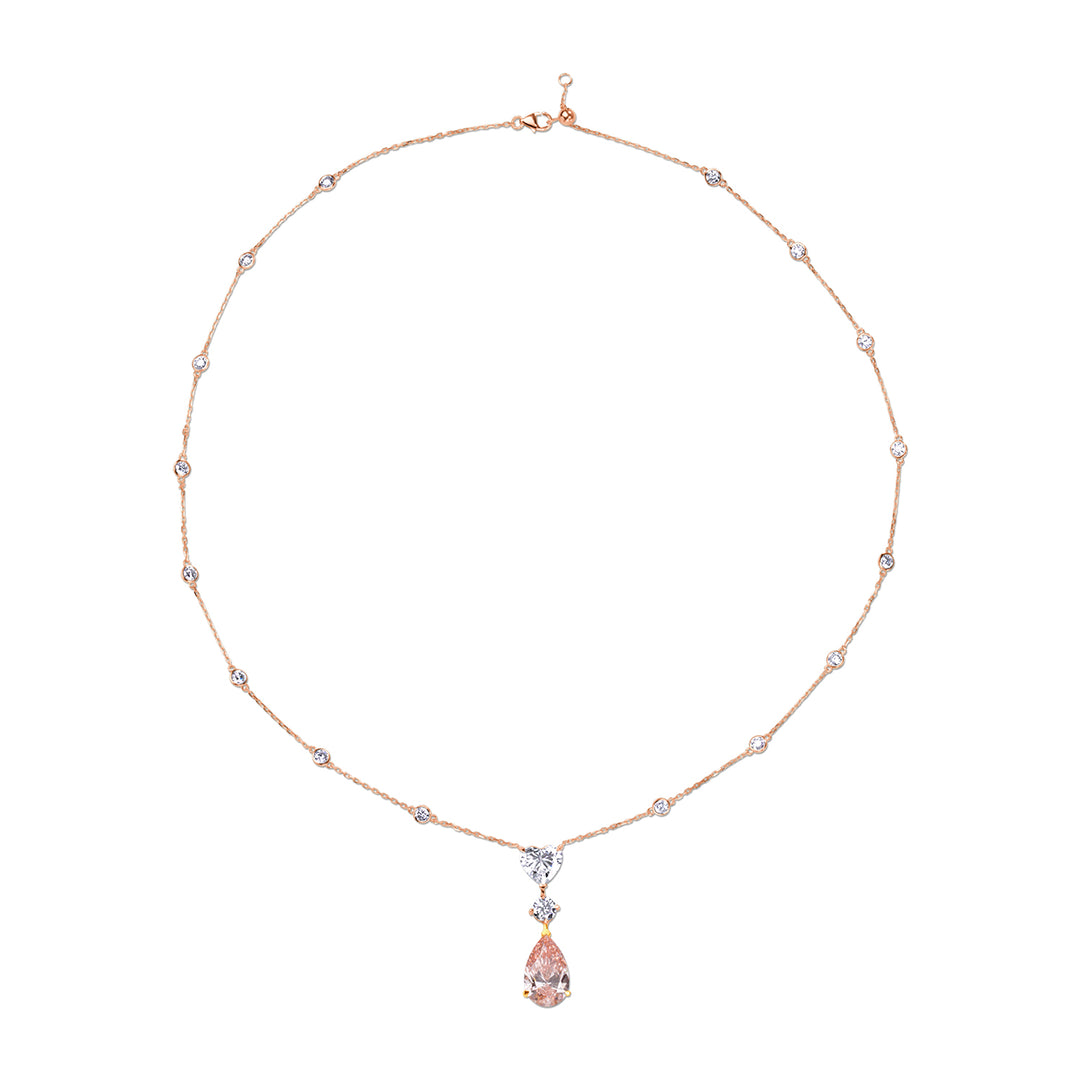 Triple-Stone Lab Diamond Necklace Heart & Fancy Pear with Round