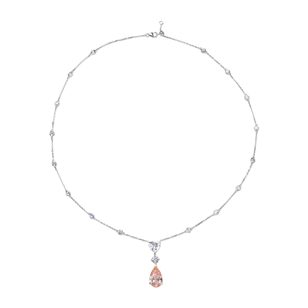 Triple-Stone Lab Diamond Necklace Heart & Fancy Pear with Round