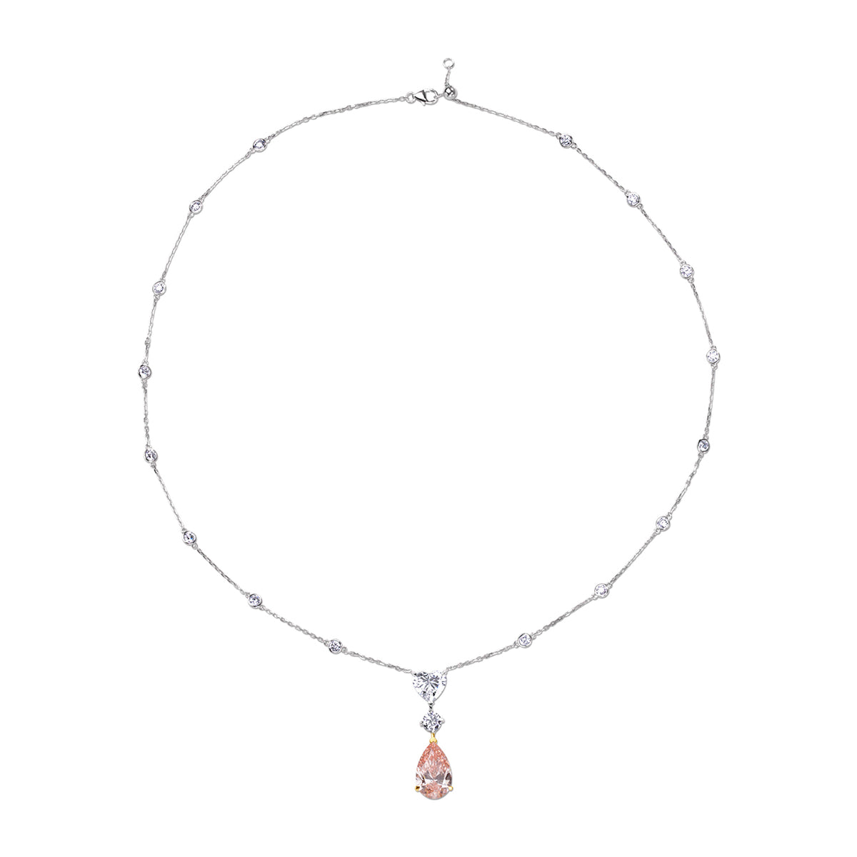 Triple stone lab diamond necklace heart & fancy pear with round