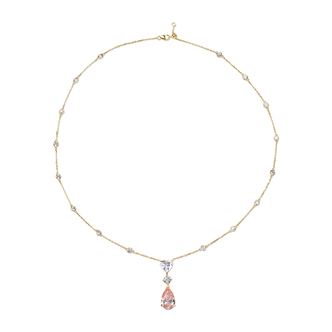 Triple-Stone Lab Diamond Necklace Heart & Fancy Pear with Round