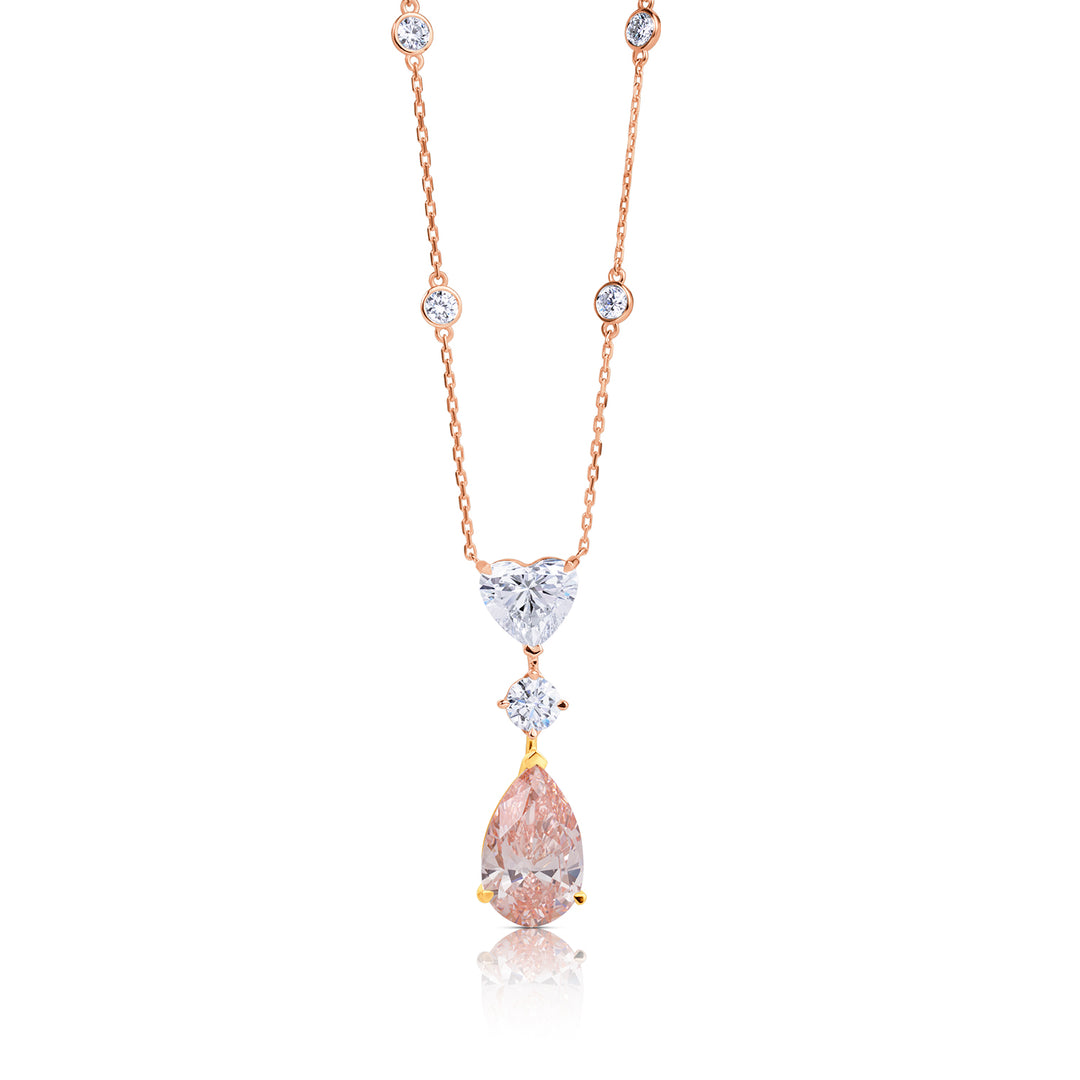 Triple-Stone Lab Diamond Necklace Heart & Fancy Pear with Round