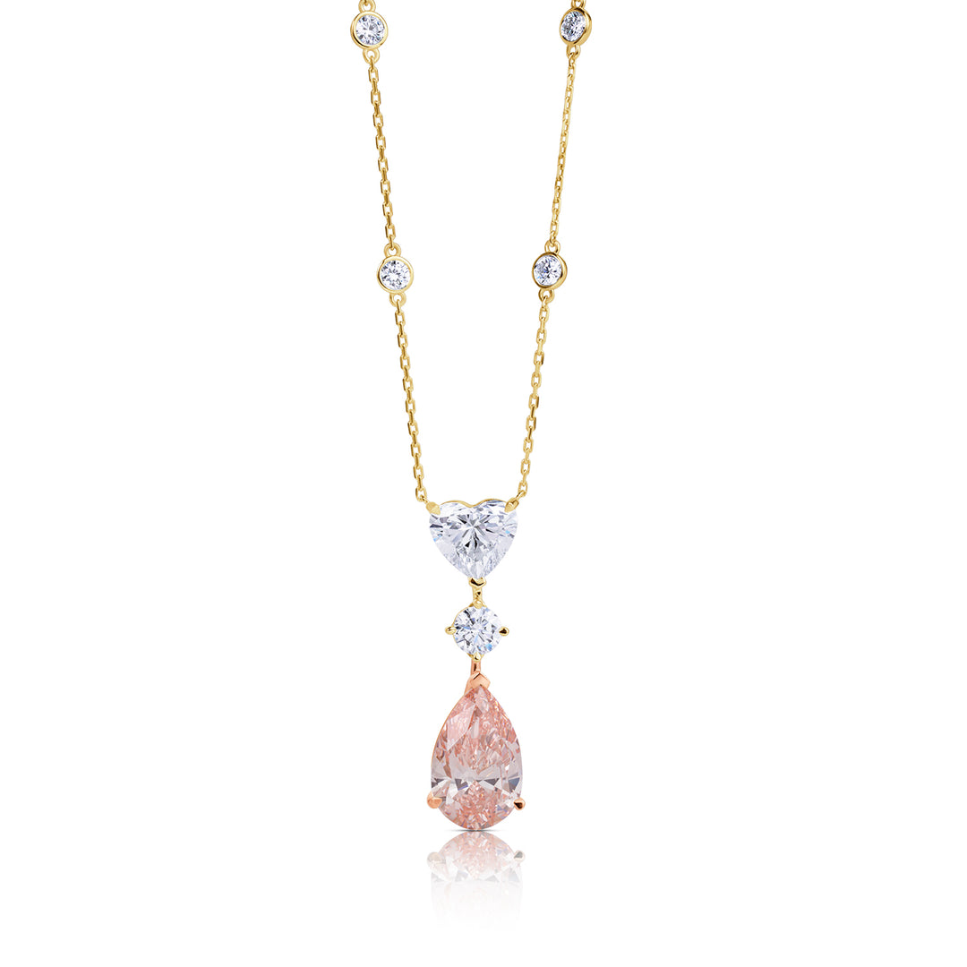 Triple-Stone Lab Diamond Necklace Heart & Fancy Pear with Round