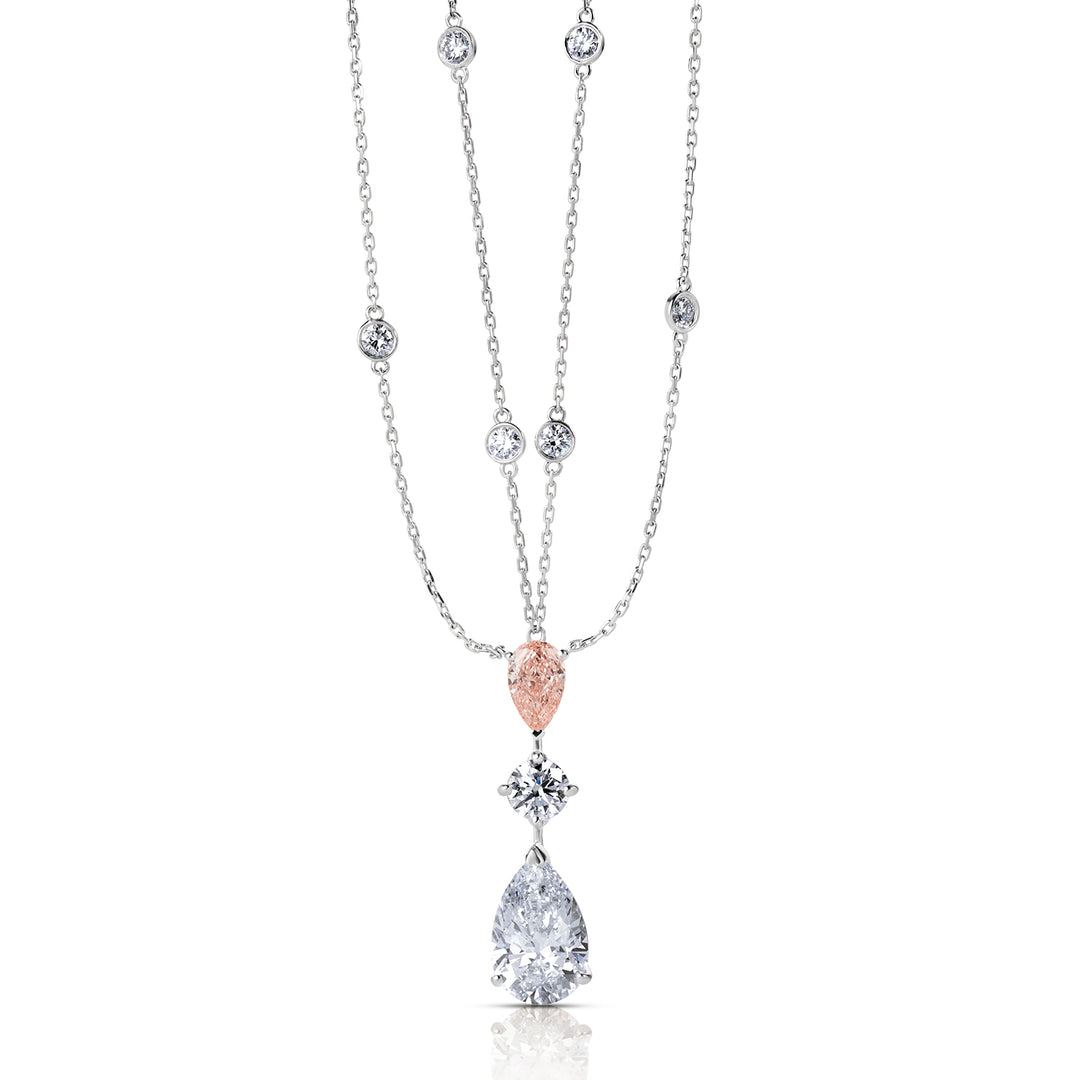 Triple-Stone Lab Diamond Necklace Pear & Fancy Pear with Round Double Chain