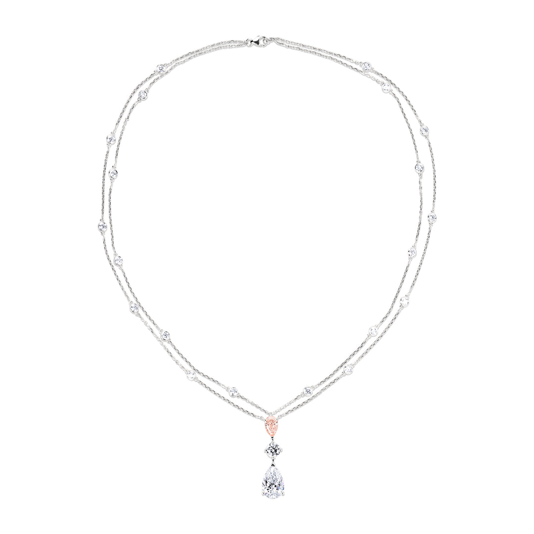 Triple-Stone Lab Diamond Necklace Pear & Fancy Pear with Round Double Chain