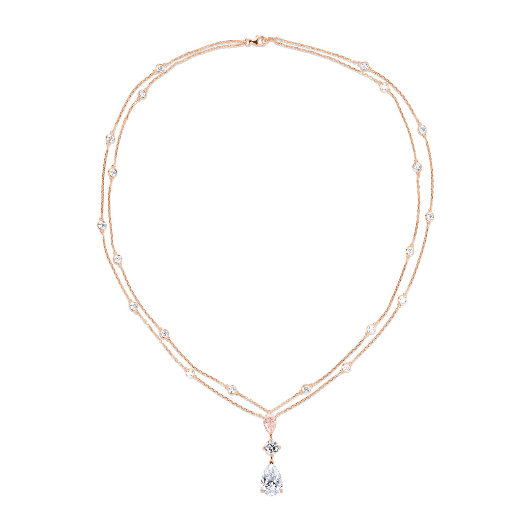Triple-Stone Lab Diamond Necklace Pear & Fancy Pear with Round Double Chain