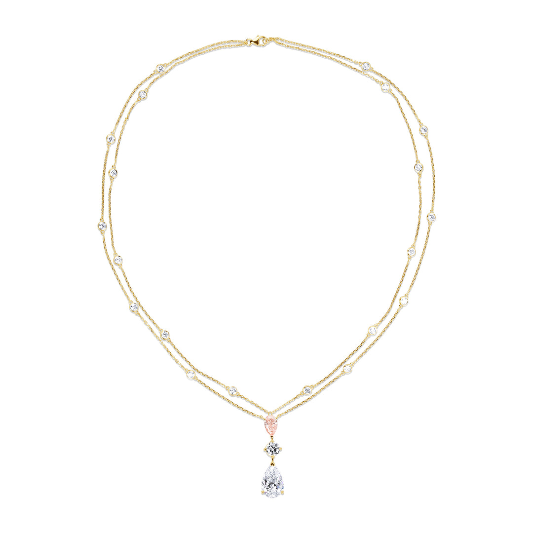 Triple-Stone Lab Diamond Necklace Pear & Fancy Pear with Round Double Chain