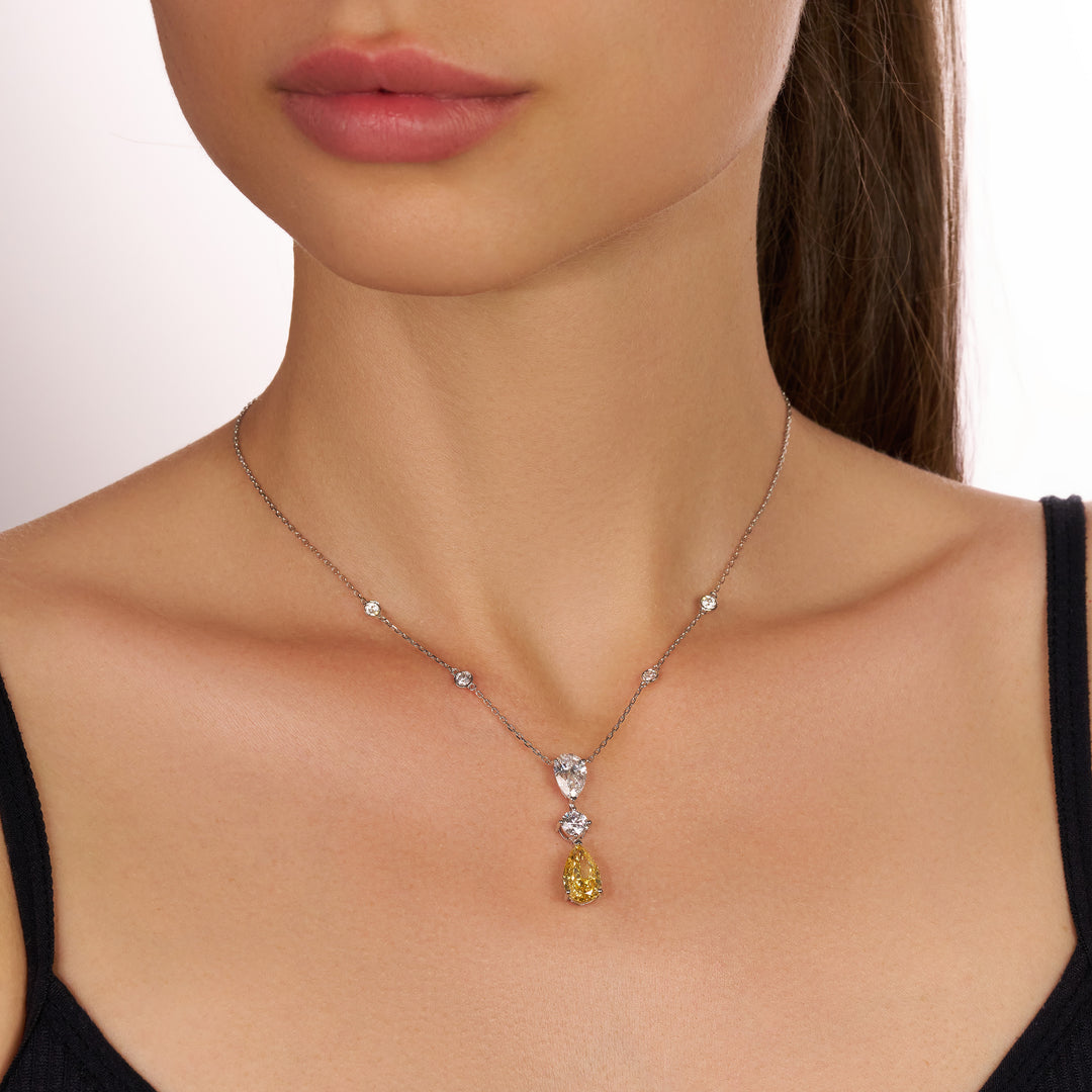 Triple-Stone Lab Diamond Necklace Pear & Fancy Pear with Round