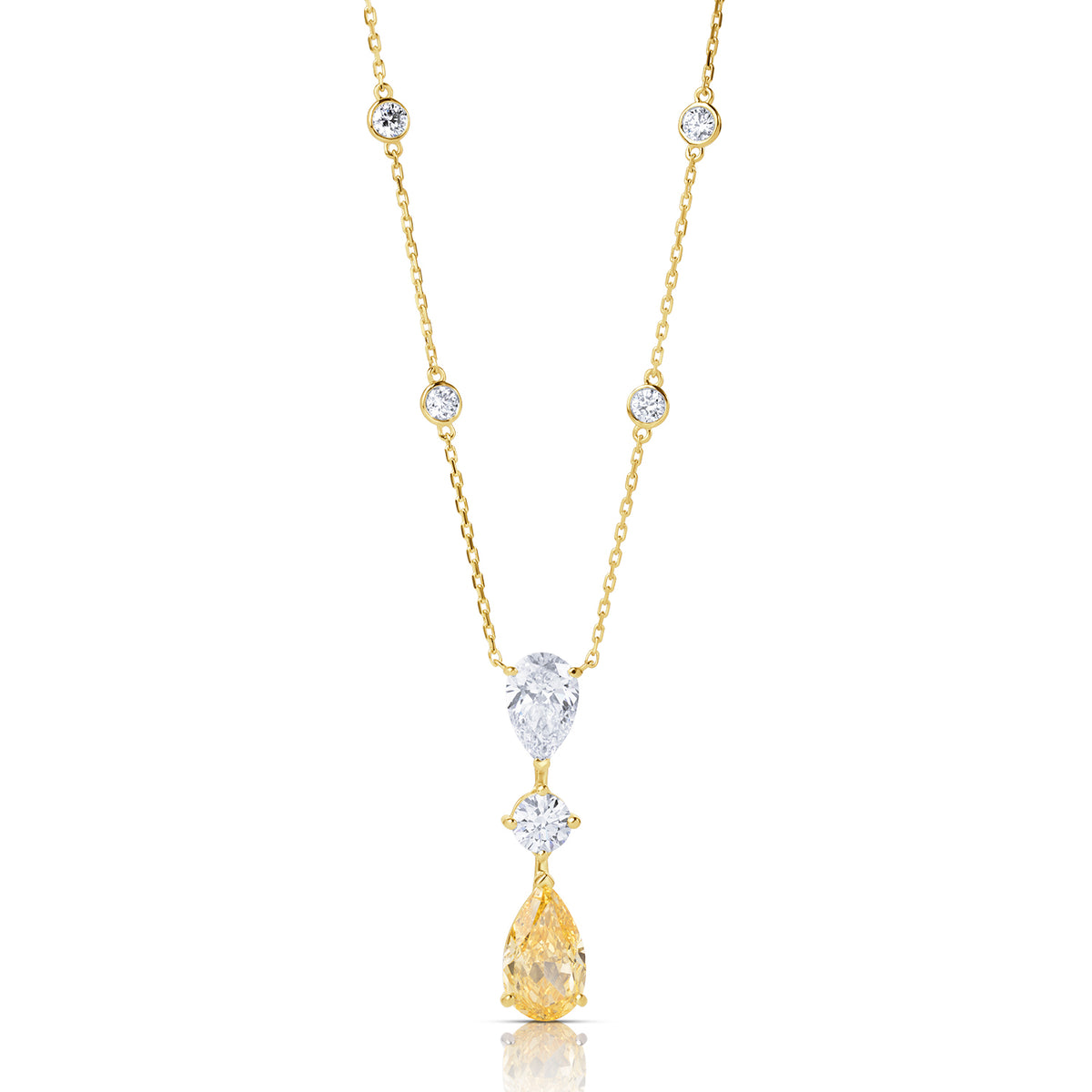 Triple stone lab diamond necklace pear & fancy pear with round
