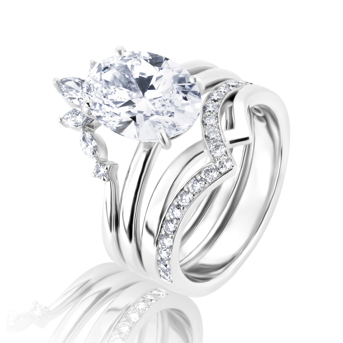 Three piece lab diamond ring oval with round and marquise