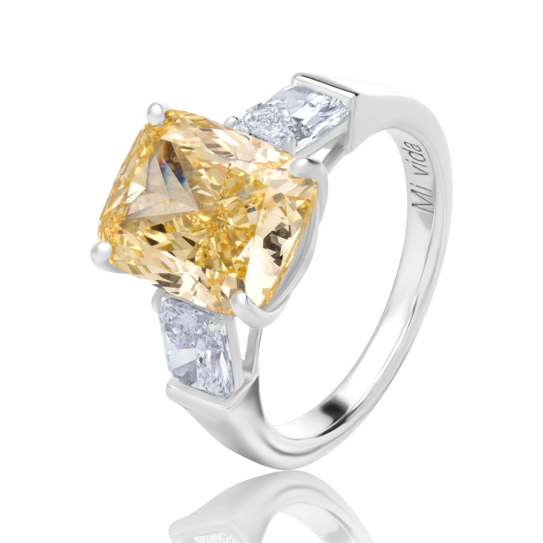Three Stone Lab Diamond Ring Fancy Radiant with Radiant