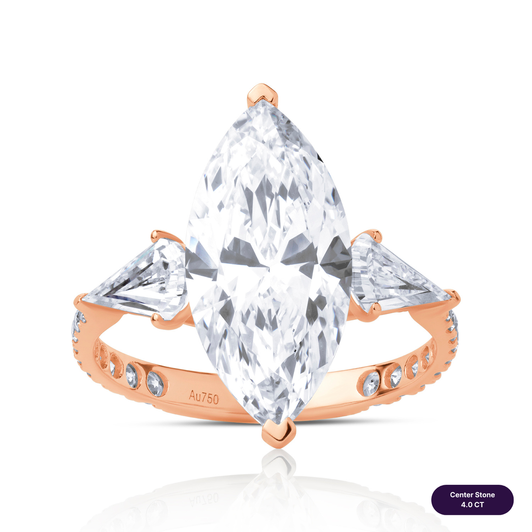 Three-Stones Lab Diamond Ring Marquise with Step Pear & Pave