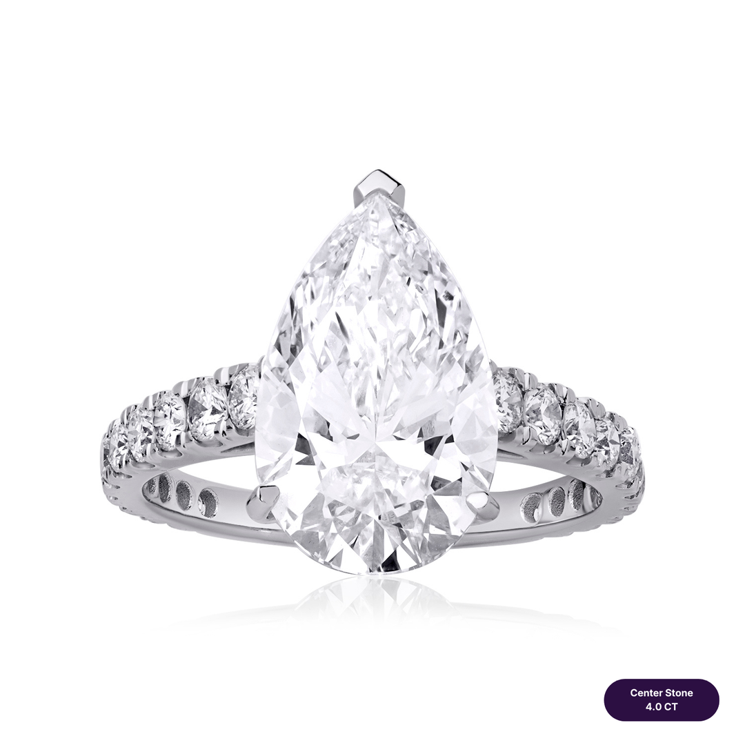 Solitaire Pave Lab Diamond Ring Pear