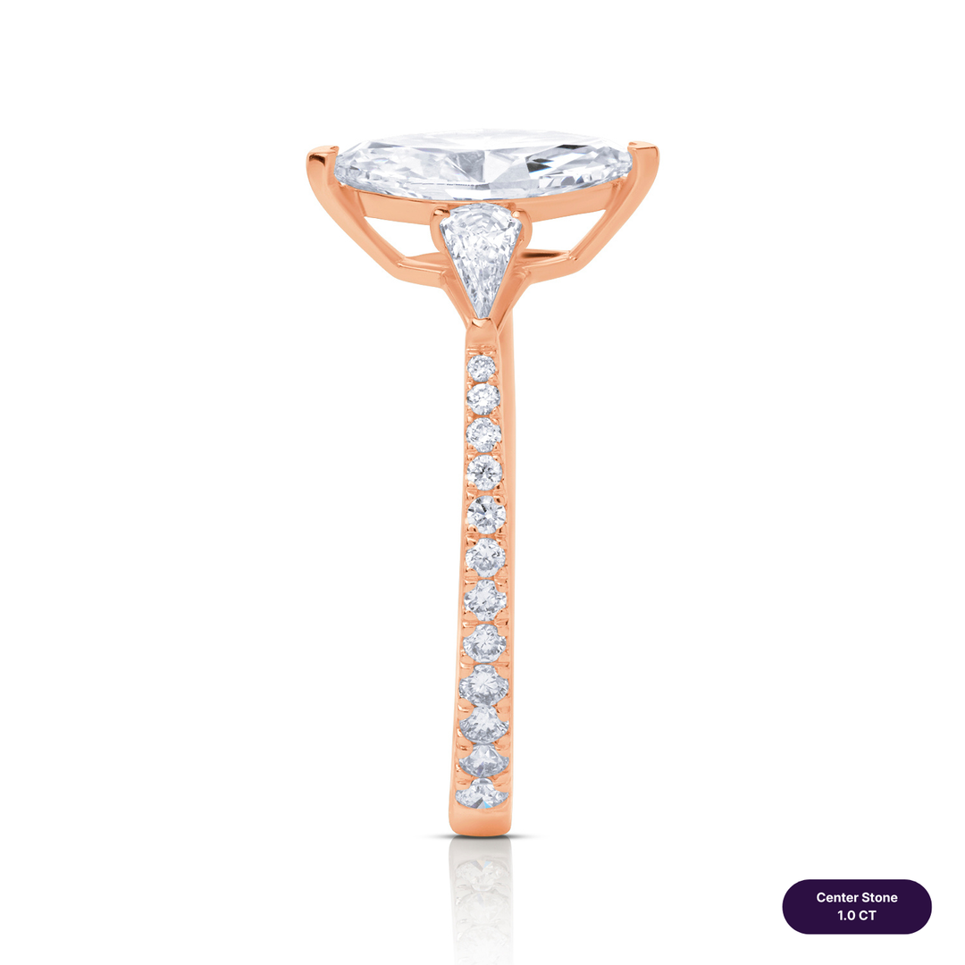 Three-Stones Lab Diamond Ring Marquise with Step Pear & Pave