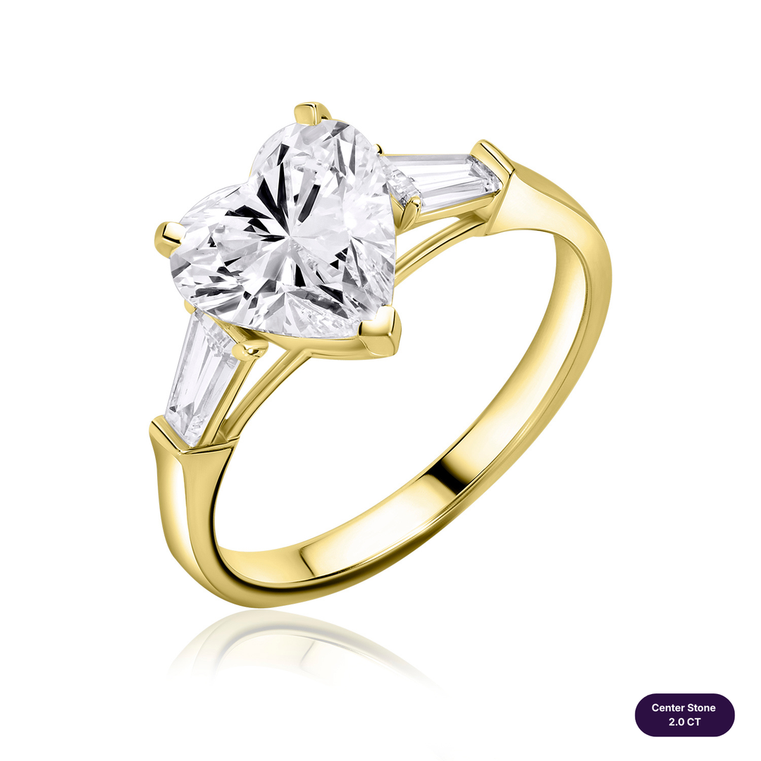 Three-Stones Lab Diamond Ring Heart with Tapered