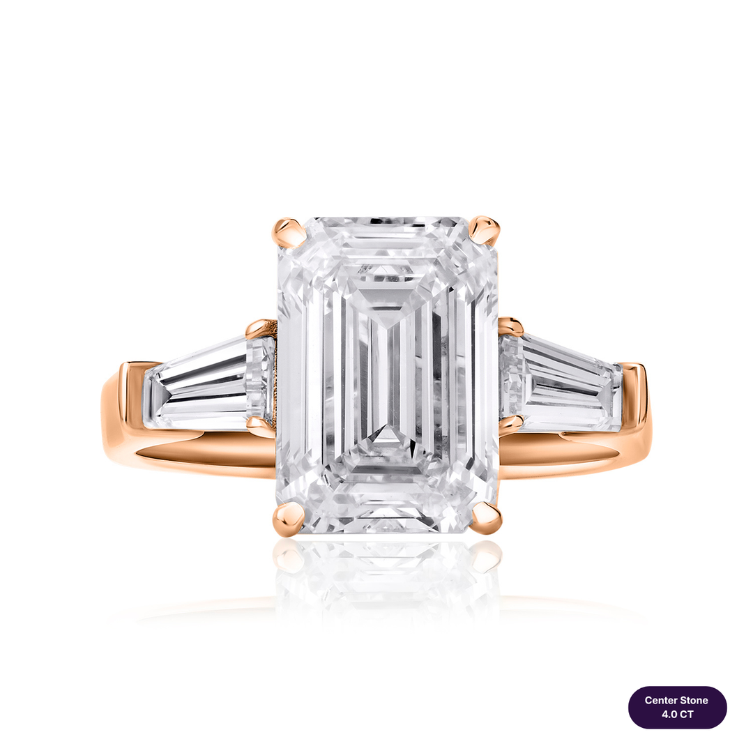 Three-Stones Lab Diamond Ring Emerald with Tapered