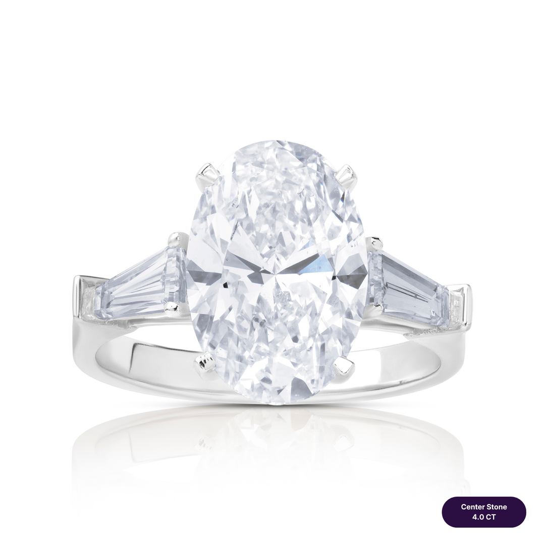 Three-Stones Lab Diamond Ring Oval with Tapered