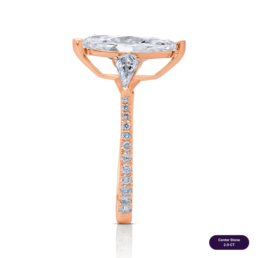 Three-Stones Lab Diamond Ring Marquise with Step Pear & Pave