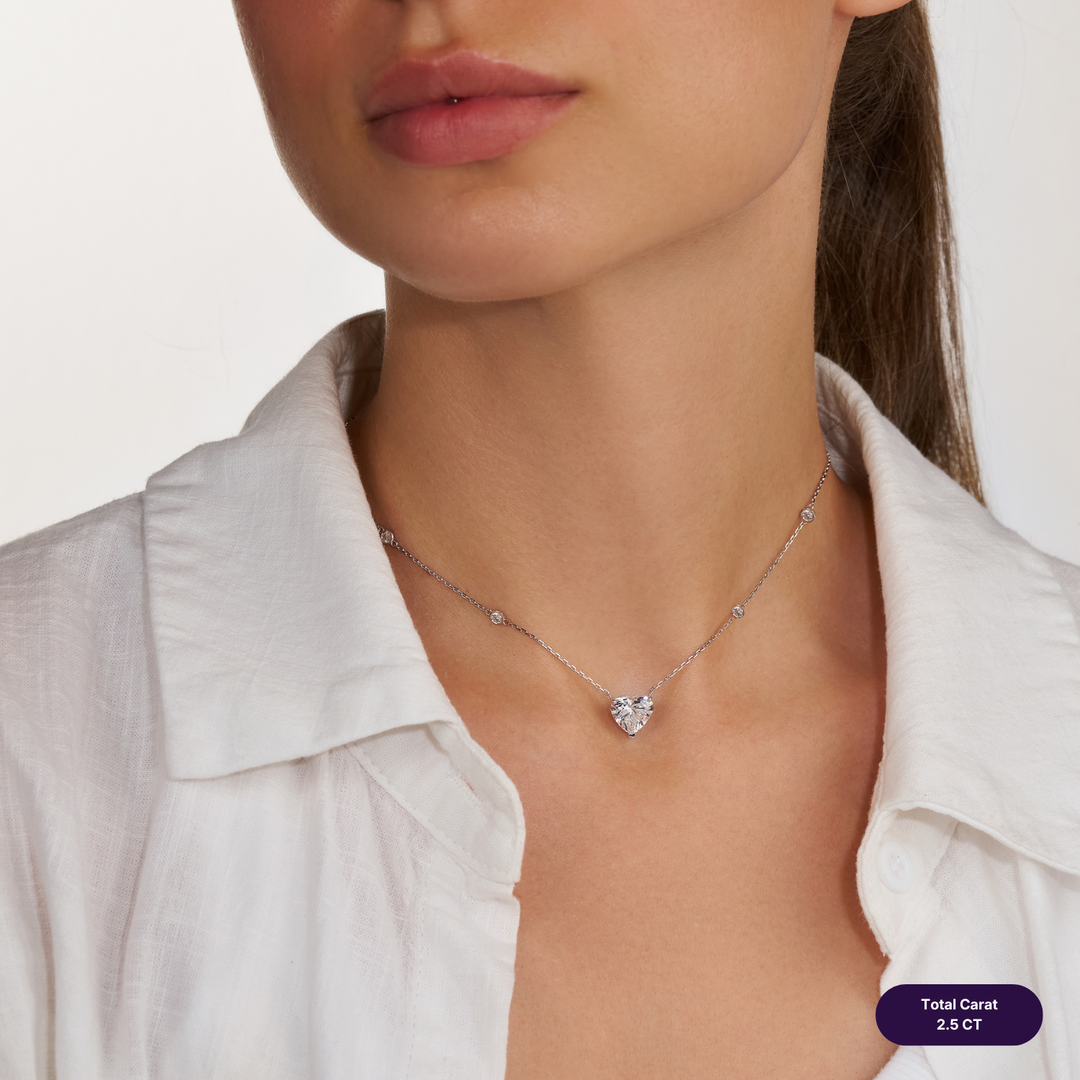 Solitaire Lab Diamond Necklace Heart with Round