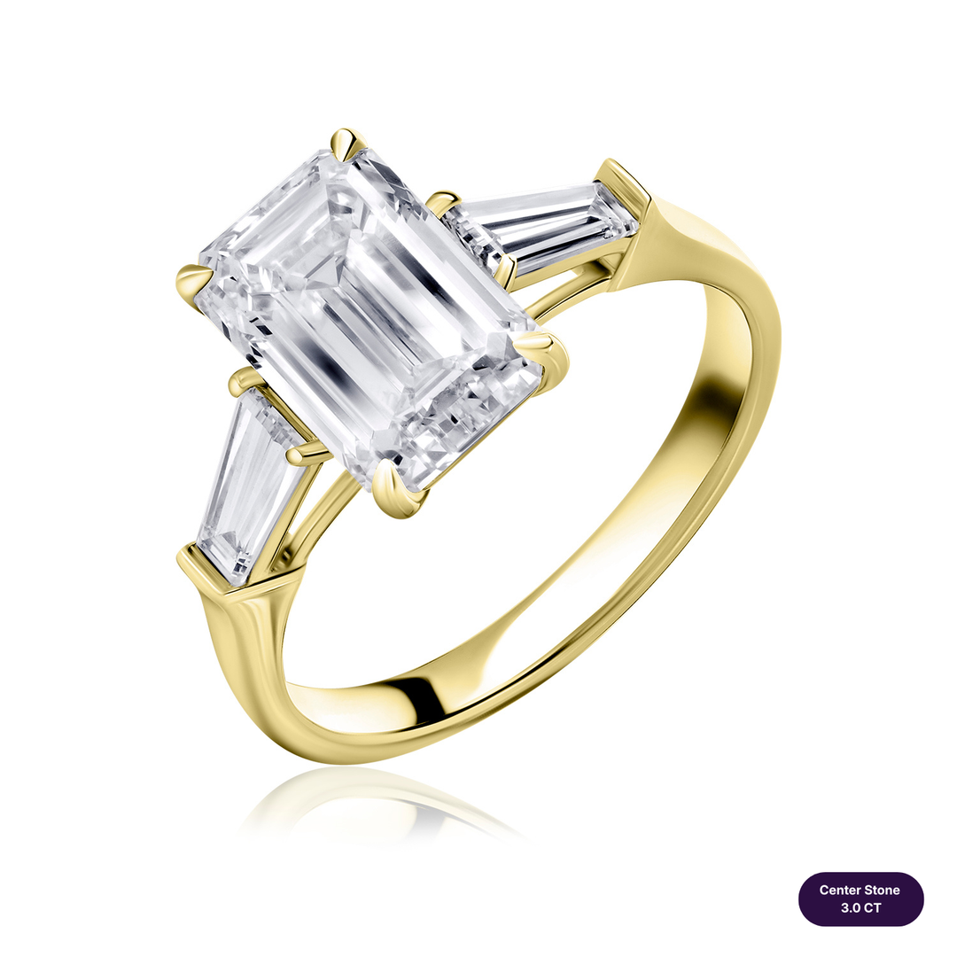 Three-Stones Lab Diamond Ring Emerald with Tapered