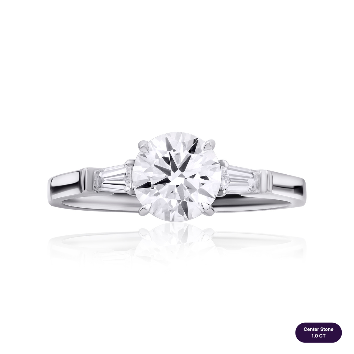 Three stones lab diamond ring round with tapered