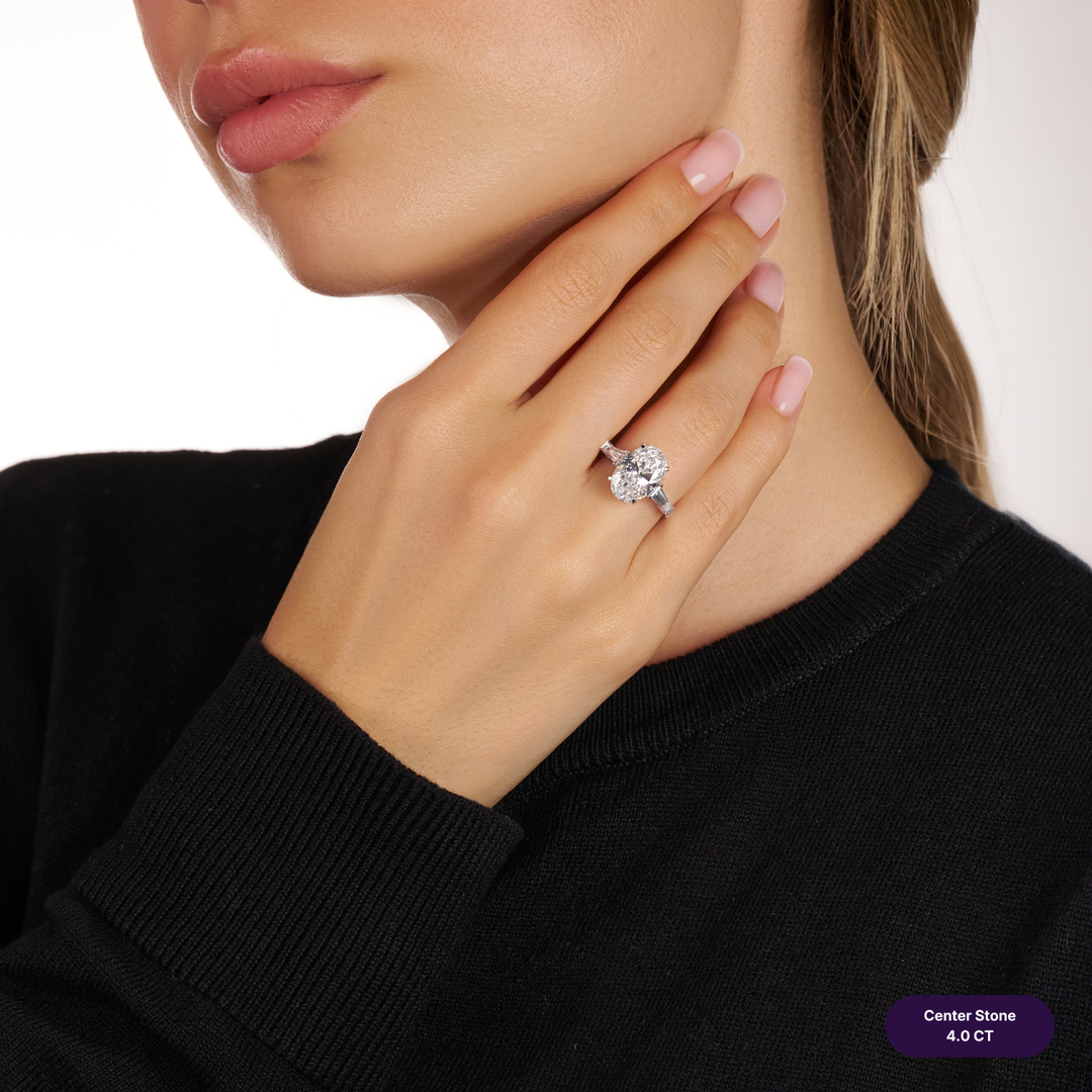 Three-Stones Lab Diamond Ring Oval with Tapered