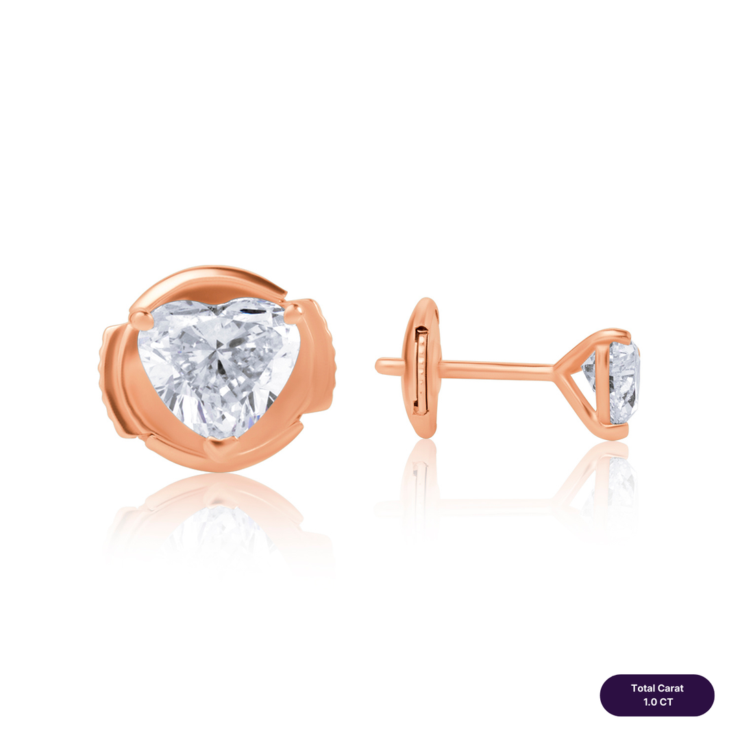 Solitaire Stud Lab Diamond Earrings Heart