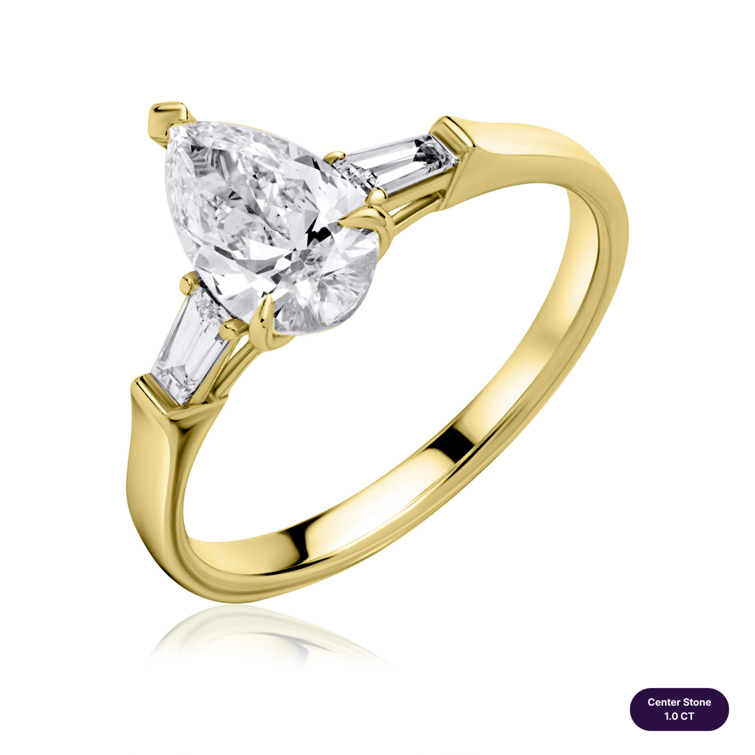 Three-Stones Lab Diamond Ring Pear with Tapered