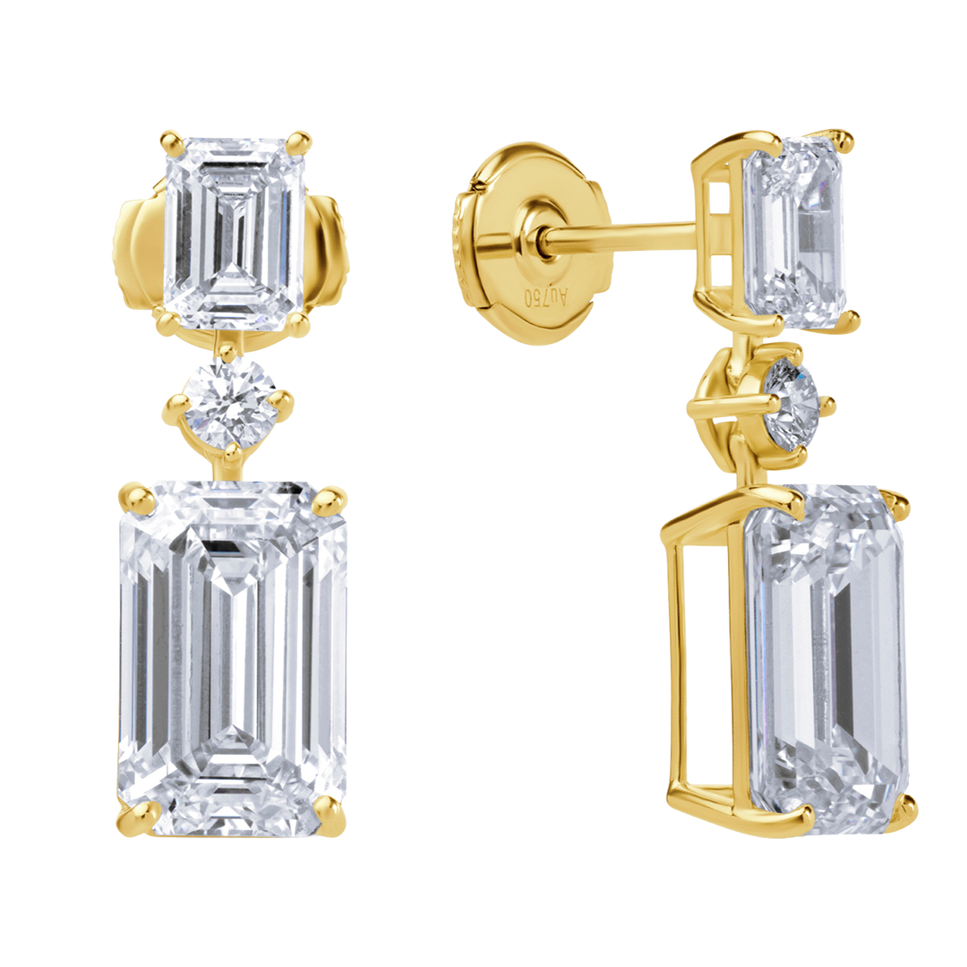 Drop Lab Diamond Earrings Emerald with Round