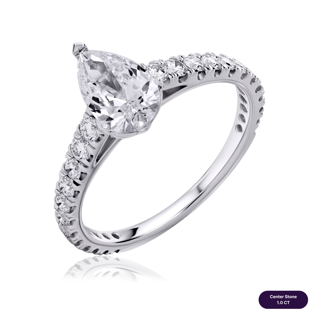 Solitaire Pave Lab Diamond Ring Pear