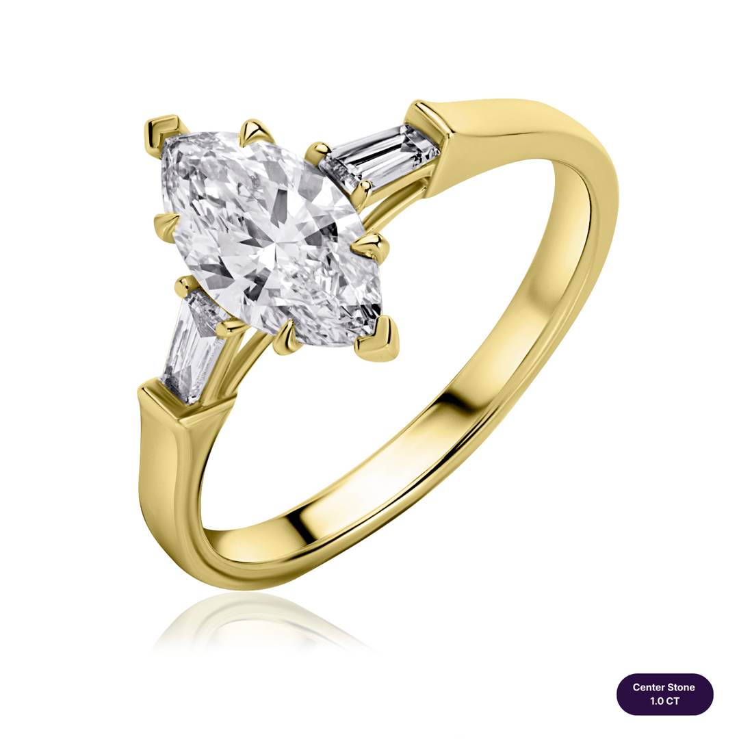 Three-Stones Lab Diamond Ring Marquise with Tapered
