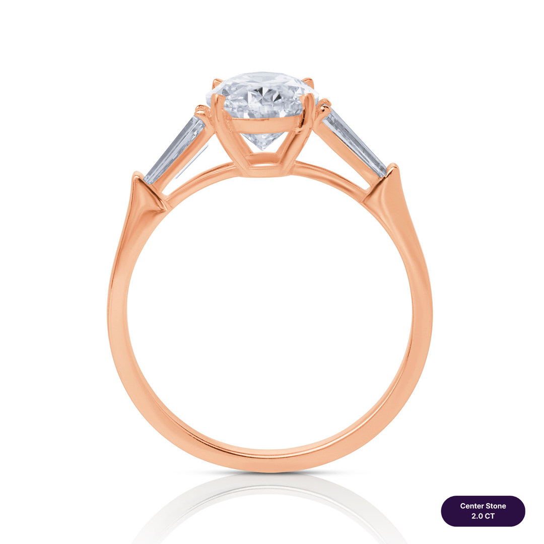 Three-Stones Lab Diamond Ring Oval with Tapered