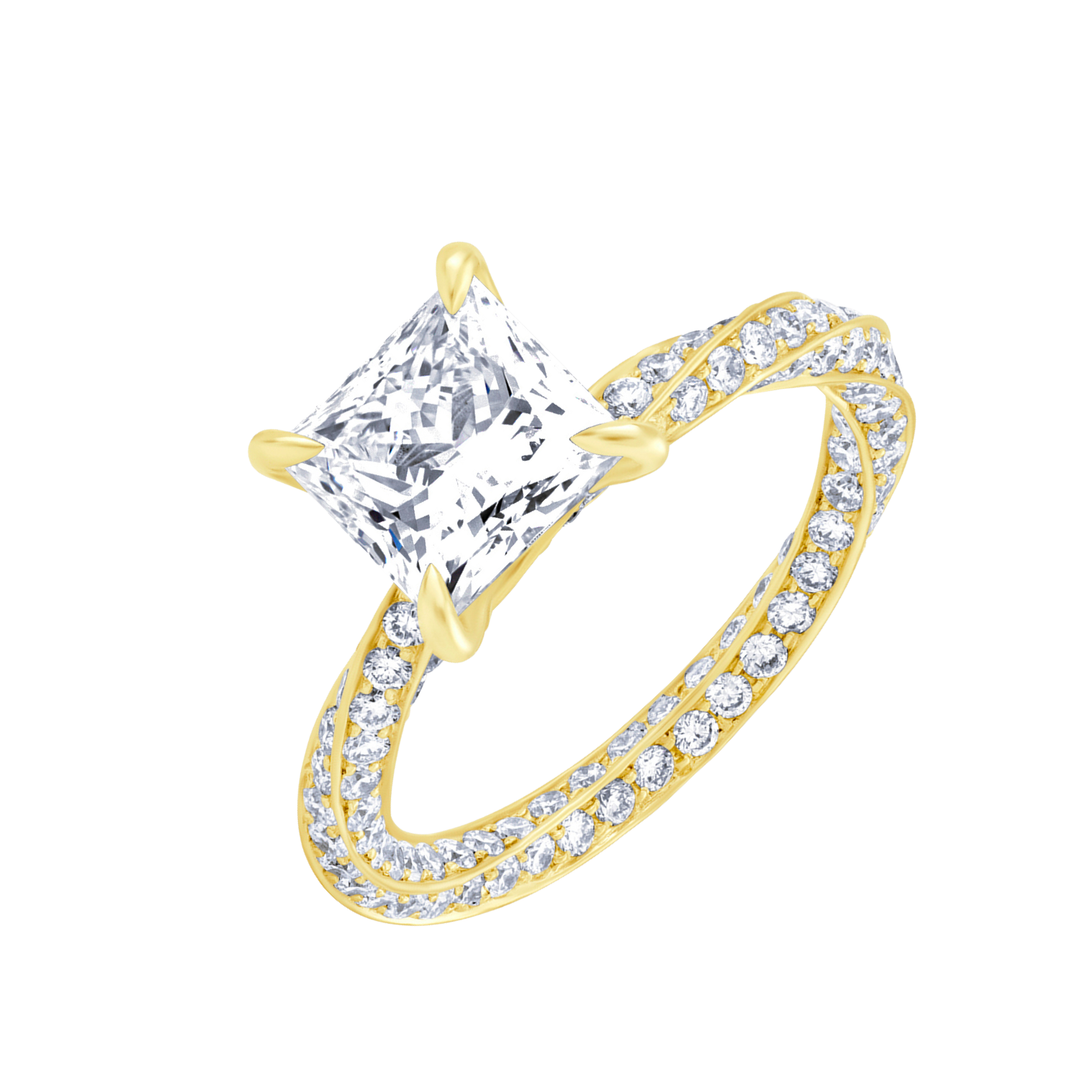 Special Lab Diamond Ring Princess with Pave