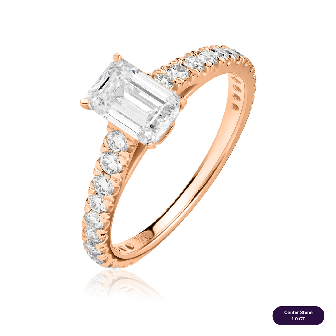Solitaire Pave Lab Diamond Ring Emerald
