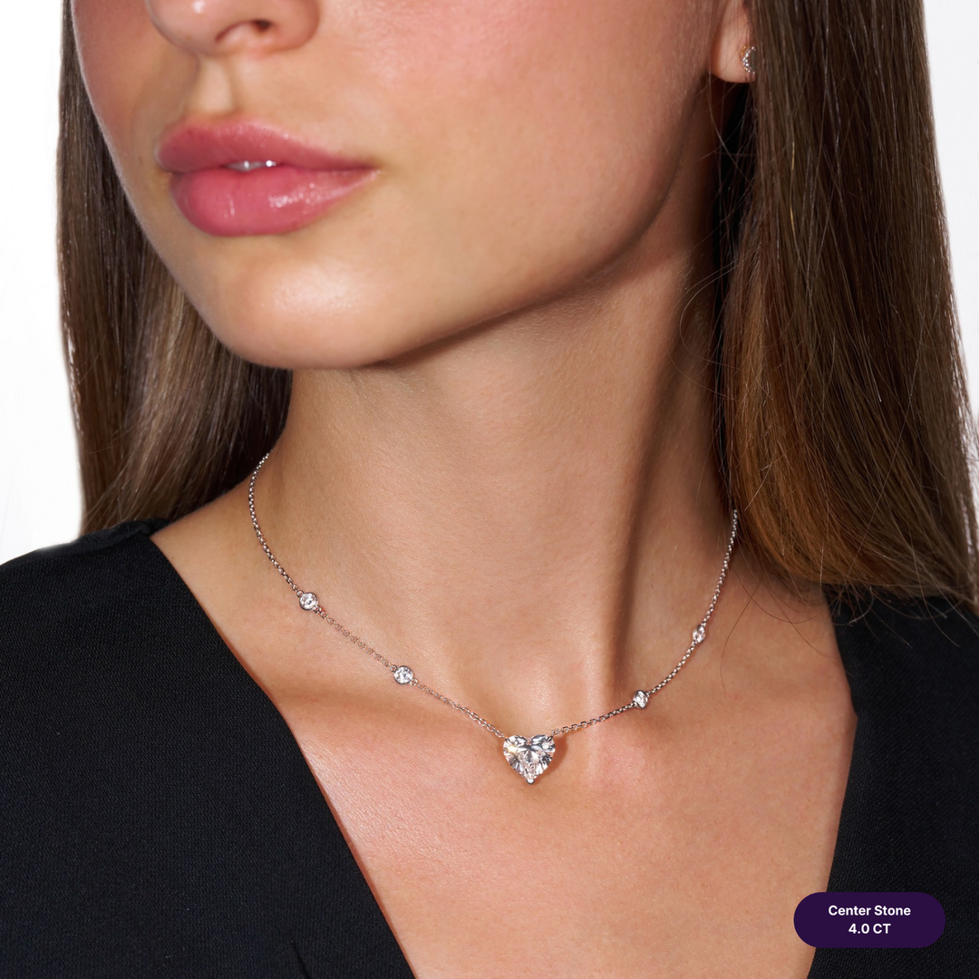 Solitaire Lab Diamond Necklace Heart with Round