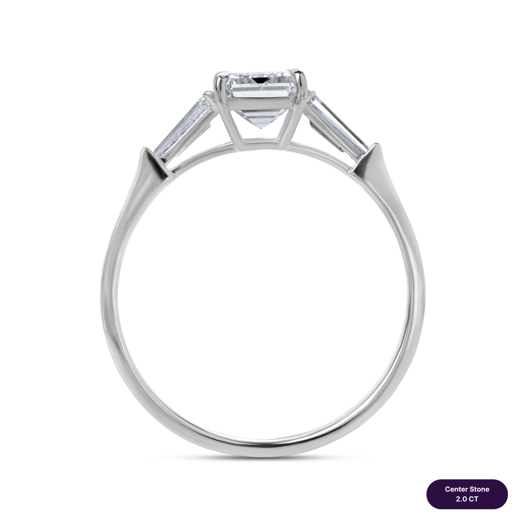 Three-Stones Lab Diamond Ring Emerald with Tapered