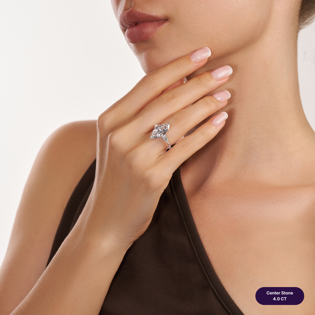Three-Stones Lab Diamond Ring Marquise with Step Pear & Pave