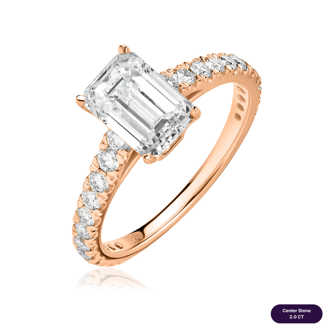 Solitaire Pave Lab Diamond Ring Emerald
