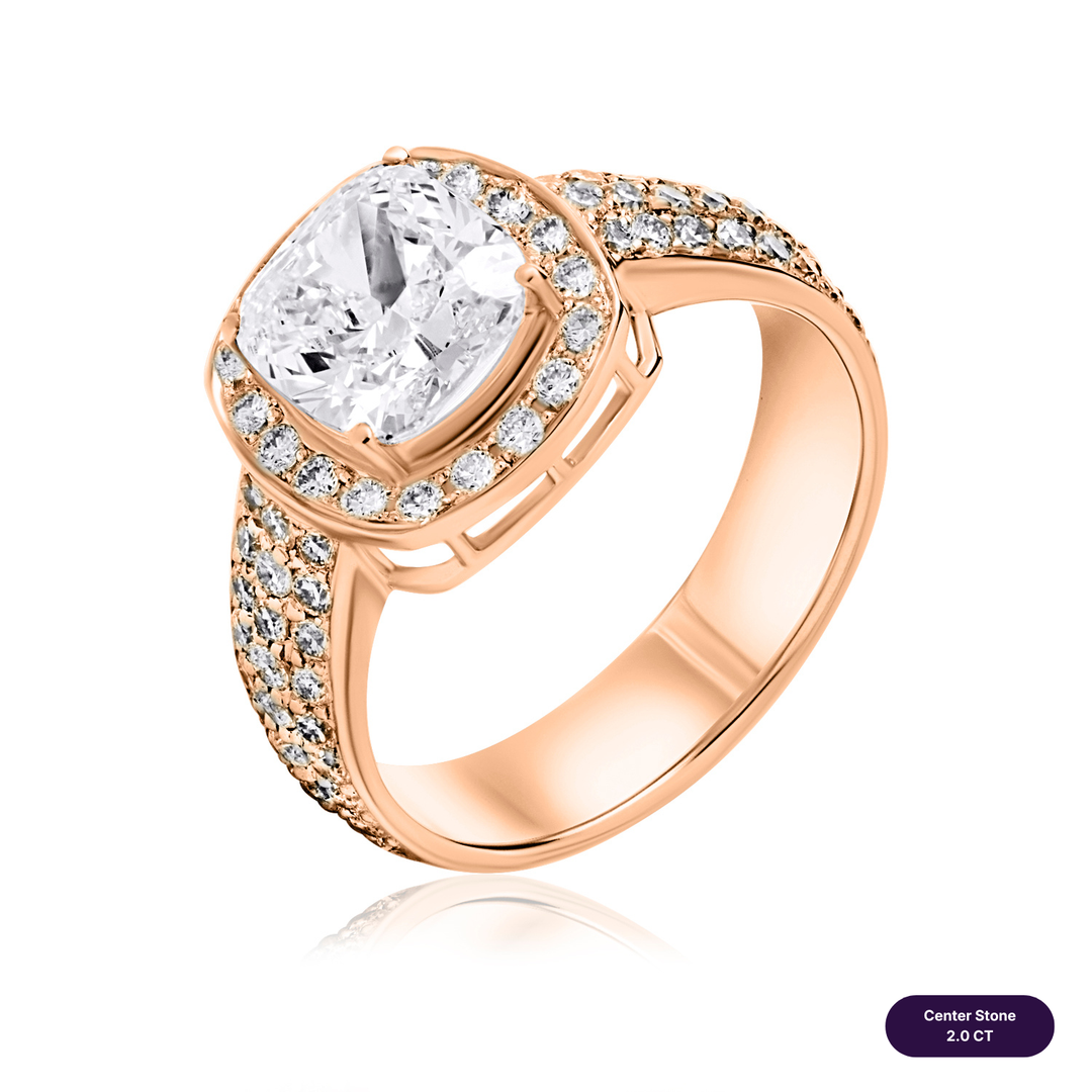 Solitaire Pave Lab Diamond Ring Square Cushion