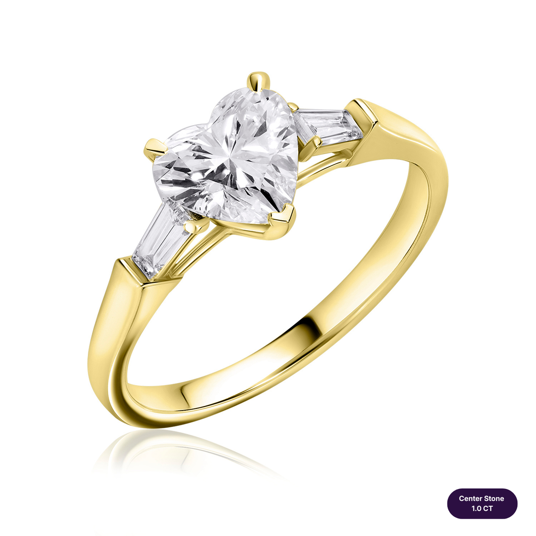 Three-Stones Lab Diamond Ring Heart with Tapered
