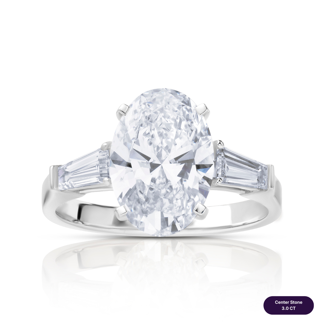 Three-Stones Lab Diamond Ring Oval with Tapered